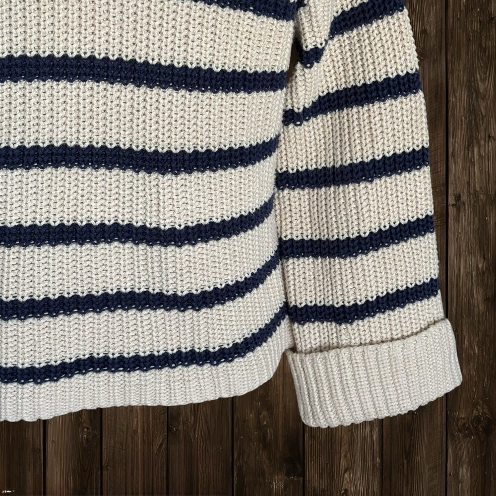 525 America Sweater Striped Cropped‎ Oversize 43" Bust XS 100% Cotton Cream Navy - Picture 5 of 10